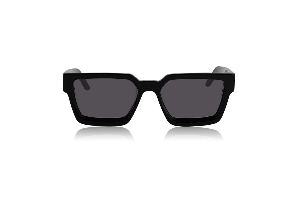 The Herald Col. 2 gloss black acetate sunglasses with smoke grey lenses