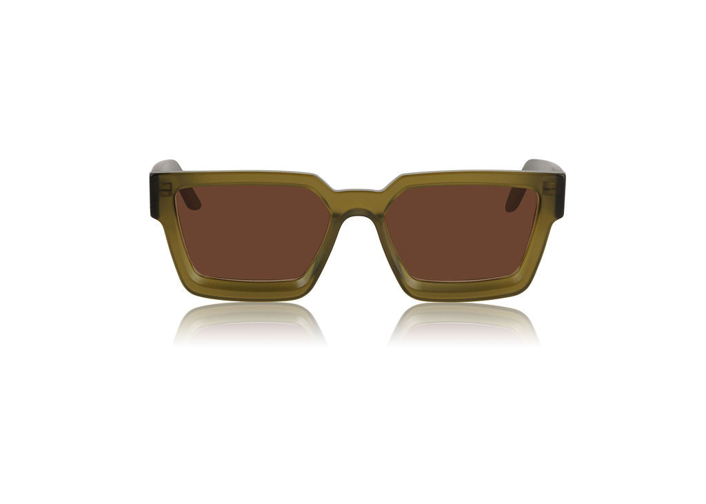 The Herald Col. 4 transparent dark olive green acetate sunglasses with brown gradient lenses